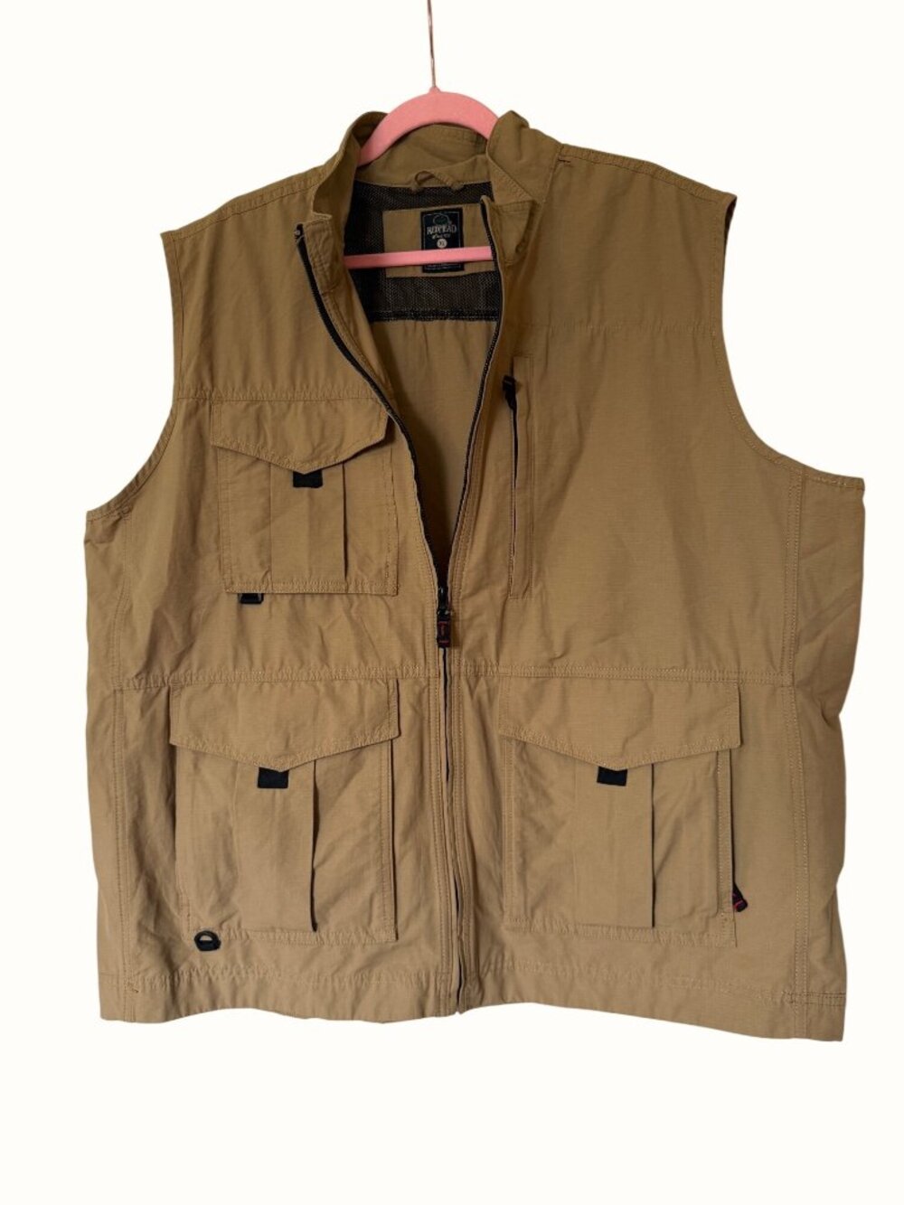Redhead Mens XL Khaki Utility Vest Zip Close Multiple Cargo Pockets Outdoor